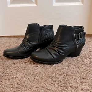 Black faux leather ankle boots